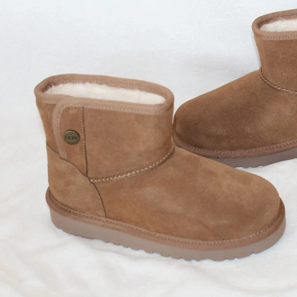 NEW UGG JONA CHESTNUT‎ SUEDE SHEARLING MINI GIRL'S BOOTS